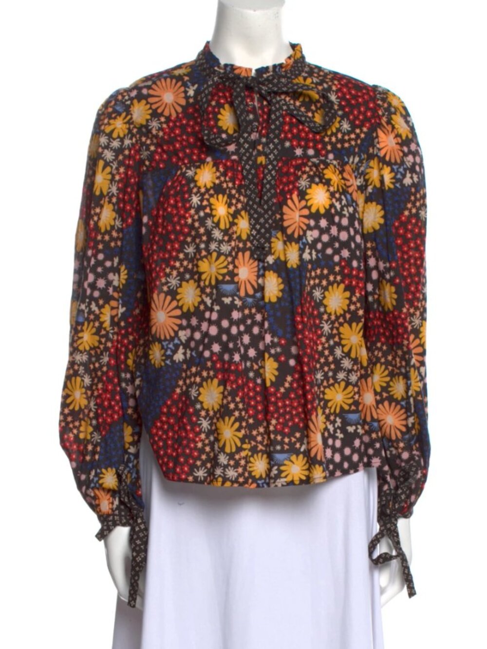 Warm  Floral Print Mock Neck Blouse